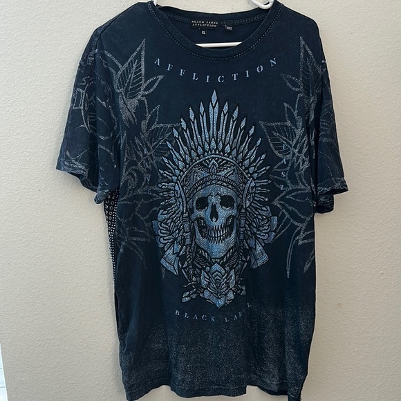 Affliction Black Short Sleeve Skull Tee - Picture 1 of 8